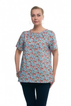 Блуза "Олси" 1610013/13 (Розы мелкие на голубом)