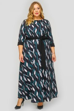 Платье длинное, креп принт "листья" (Мультиколор)