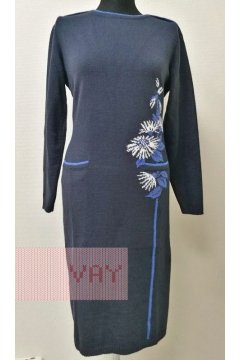 Платье женское 182-2368 (Темно-синий/деним/белый)
