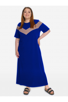 Платье с отделкой по кокетке и рукавам, васильковое, отделка кофе (Васильковый)