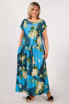 Платье "Анджелина-2" (Голубой/цветы)