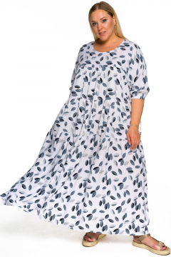 Платье "ЛаТэ" 2215716 (принт "листочки" на белом)