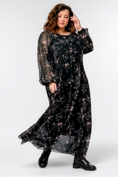 Платье "ЛаТэ" 2422414 (Принт "пудровые цветы", черный)