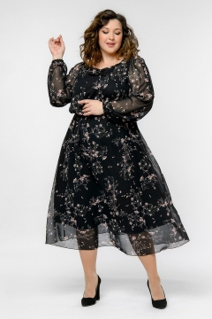 Платье "ЛаТэ" 2434501 (Принт "пудровые цветы на черном")