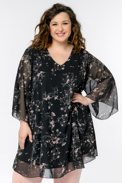 Туника "ЛаТэ" 2435601 (Шифон черный, принт "пудровые цветы")