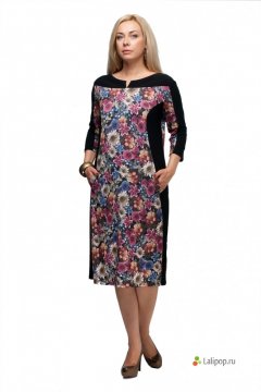 Платье "Олси" 1605048 (Черный/цветы)