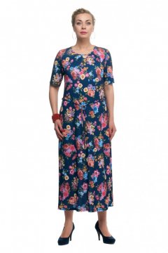 Платье "Олси" 1605044 (Синий/цветы)