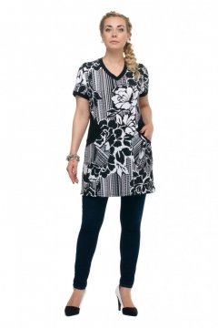 Туника "Олси" 1606022 (Цветы/черно-белый)