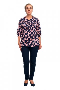 Блуза "Олси" 1710032/1 (Синий/розовые цветы)