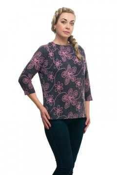 Блуза "Олси" 1710005V (Серый/розовый узор)