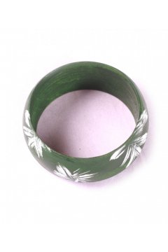 Браслет зеленый "Ромашки на болоте" (Дерево)