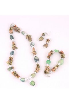 Комплект зеленый "Зеленый камень": бусы, браслет и серьги (Яшма)
