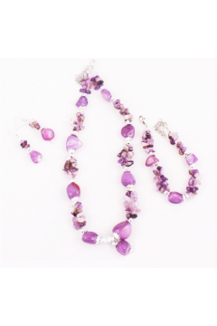 Комплект фиолетовый " Фиолетовый камень": бусы, браслет и серьги (Аметист)
