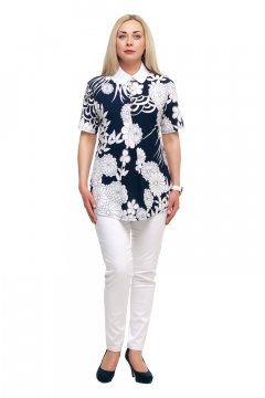 Блузка "Олси" 1710025 (Синий/белый)