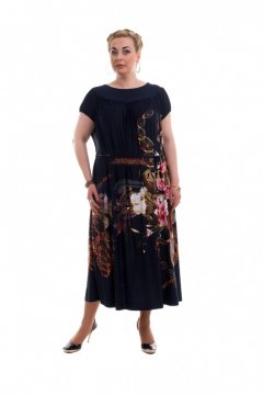 Платье "Олси" 1605037 (Синий темный/цветы)