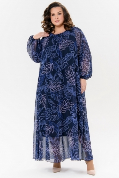 Платье из шифона "ЛаТэ" 2722423 (Темно-синий, принт "роскошный")