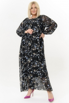 Платье "ЛаТэ" 2822426 (черный с бирюзовыми цветами)